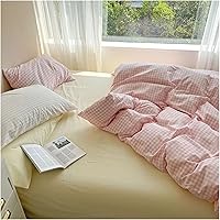 Vista 2 de ADovz Juego de ropa de cama de algodón rosa, tamaño Queen, matrimonial, tamaño doble, sábana bajera ajustable, funda de edredón para el hogar, ropa