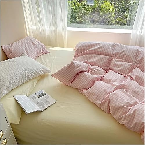 Miniatura 2 de Juego de ropa de cama de algodón rosa, tamaño Queen, matrimonial, tamaño doble, sábana bajera ajustable, funda de edredón para el hogar, ropa de cama