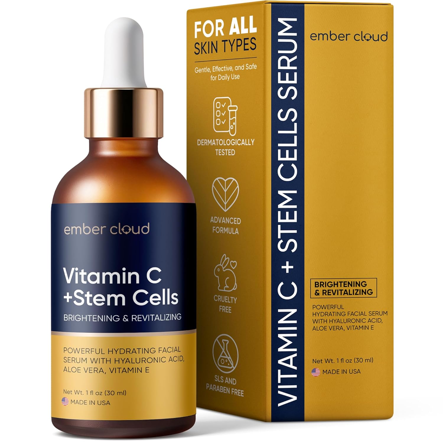 Vitamin C Serum for Face & Eyes (2Oz) with Hyaluronic Acid, Stem Cells, Vitamin E, Aloe Vera – Supports Skin Health & Even Tone