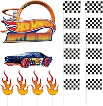 8 Racing Cake Inserts, 10 Racing Flag Inserts, Kids Birthday Cake Decorations, Birthday Cake Decoration Set
