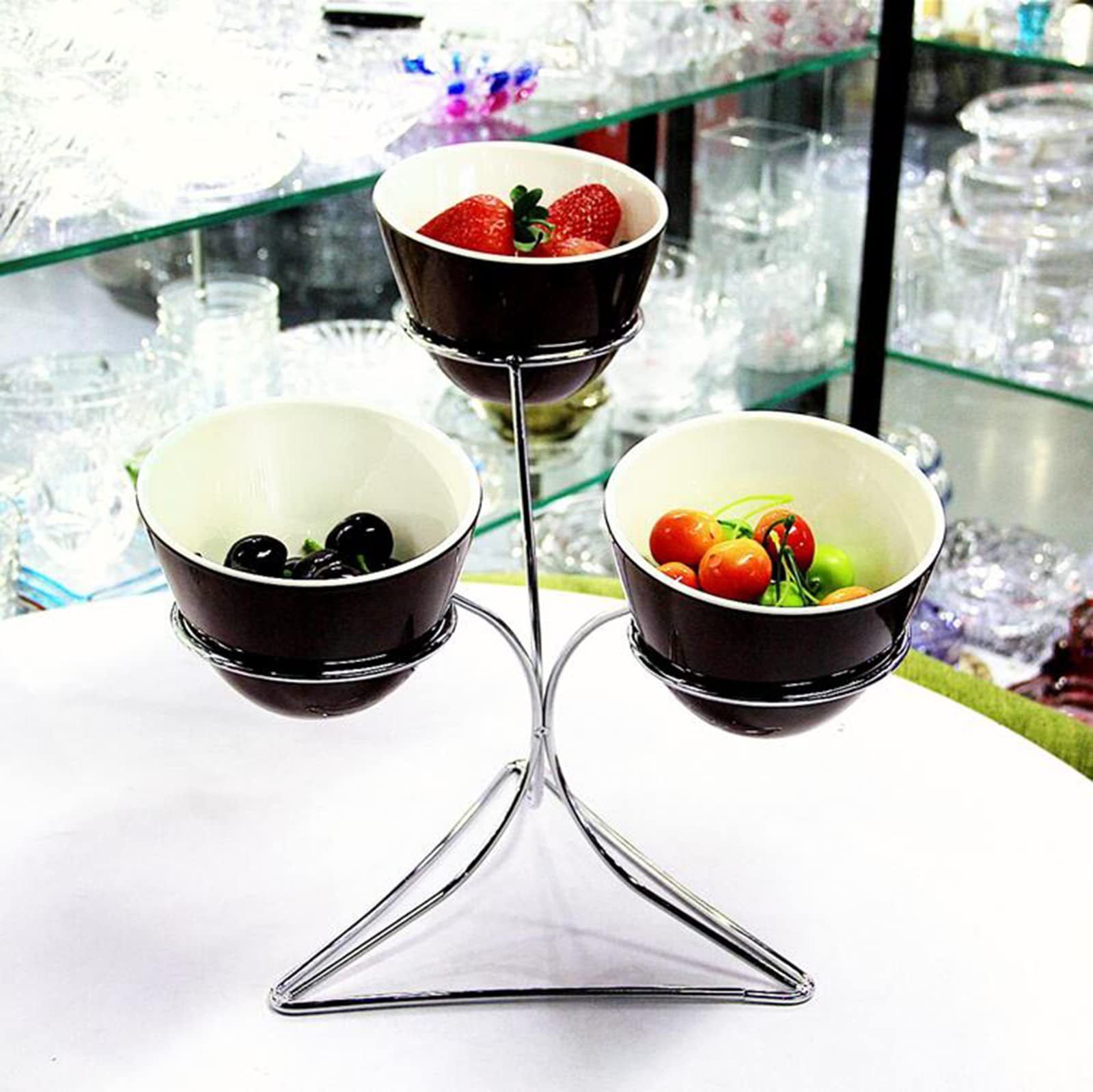 COFI 1453 Set Di 4 Ciotoline In Vetro Con Coperchio E Supporto - Ideali Per Snack, Salse, Noci E Dolcetti - Trasparenti