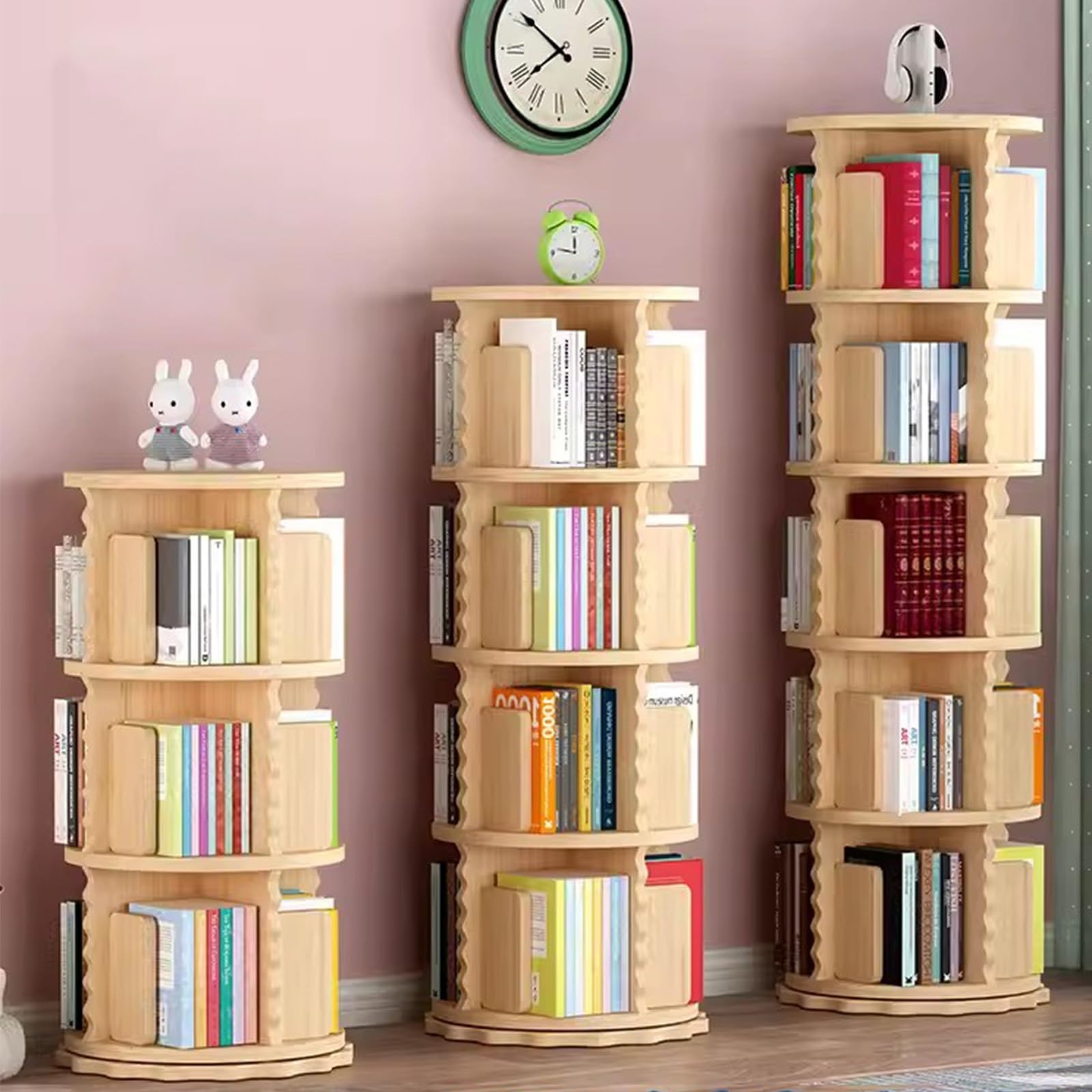 Estantería Infantil giratoria de 360° de Madera Maciza con múltiples Capas para Libros y revistas Guardar Libros ilustrados Infantiles. Tamaño S: 50,5 x 50
