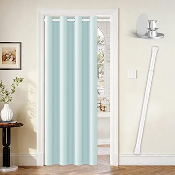 Vatge Closet Curtain for Open Closet, Blue Doorway Curtains with Rod and Magnetic Closure, 80 Inch Drape for Room Divider/Laundry Door/Kitchen Door, 1 Panel, W42 x L80, Aqua
