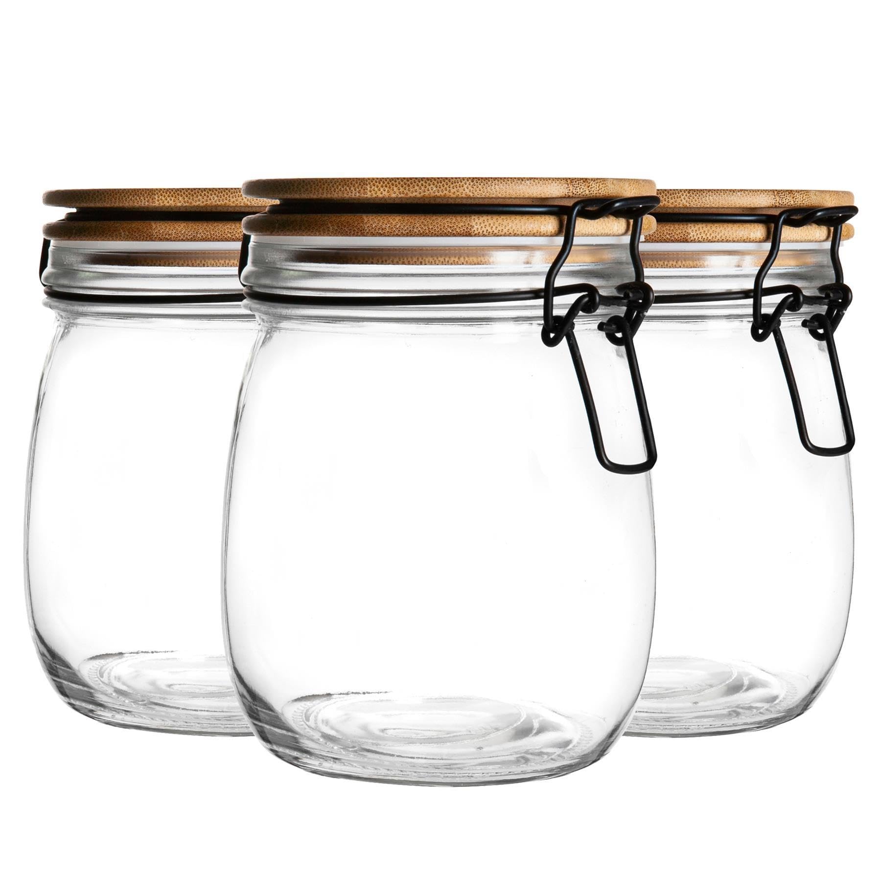 Argon Tableware 3X Glass Storage JarsWooden Clip Lid750MlAirtight Kitchen Container Round Preserving Jar With White Seal from B&Q