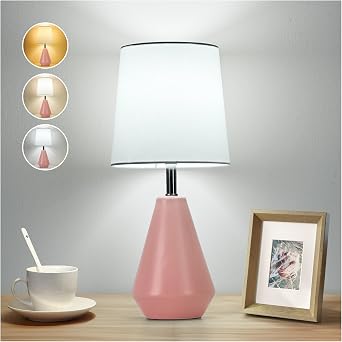 bdayanx15.5" Small Ceramic Table Lamp with 3 ColorTemperatures for Bedroom