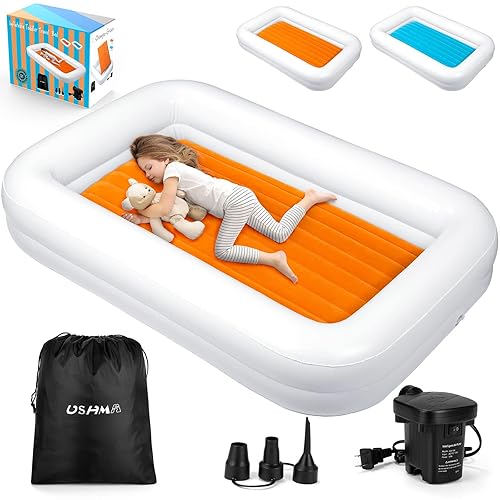 Cama de viaje mejorada para niños pequeños 4 lados Colchón de aire para niños pequeños utilizable en ambos lados Cama inflable portátil para niños