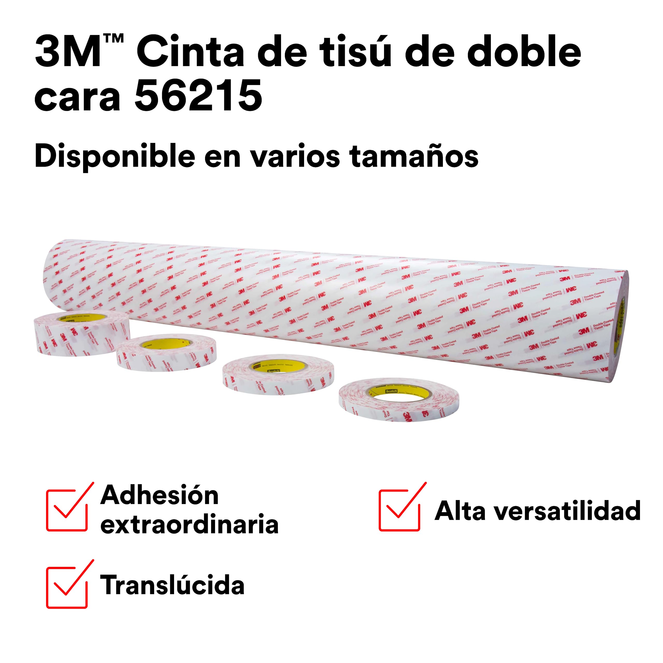 3M Cinta de Doble Cara de Tisú 56215, Transparent, 25 mm x 50 m