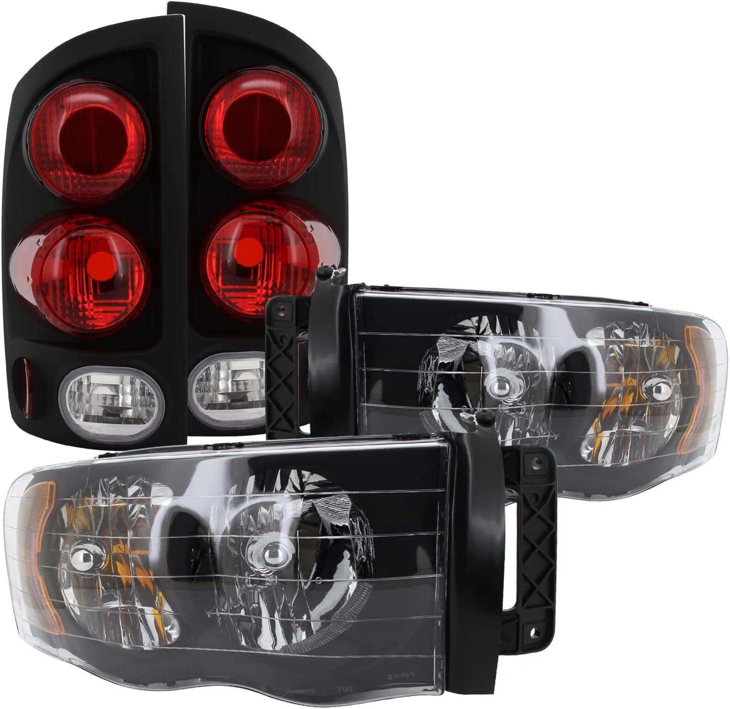 SPEC-D TUNING Crystal Black Headlights + 3D Style Tail Lights for 2002-2005 Dodge Ram 1500 2003-2005 2500 3500 Left + Right Pair
