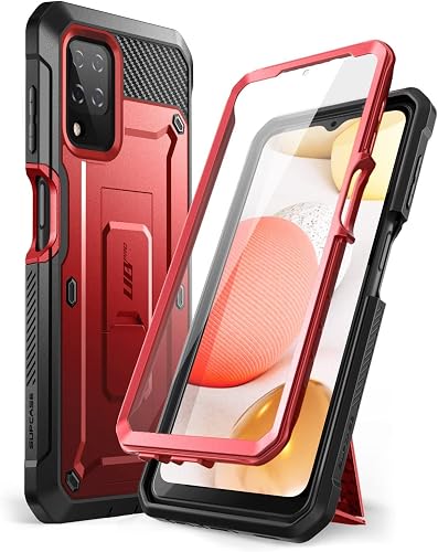 SUPCASE Unicorn Beetle Pro Series Rugged Full Body Case with Built in Screen Protector for Samsung Galaxy A12 (2020) 6.5 inch - Metallic Red