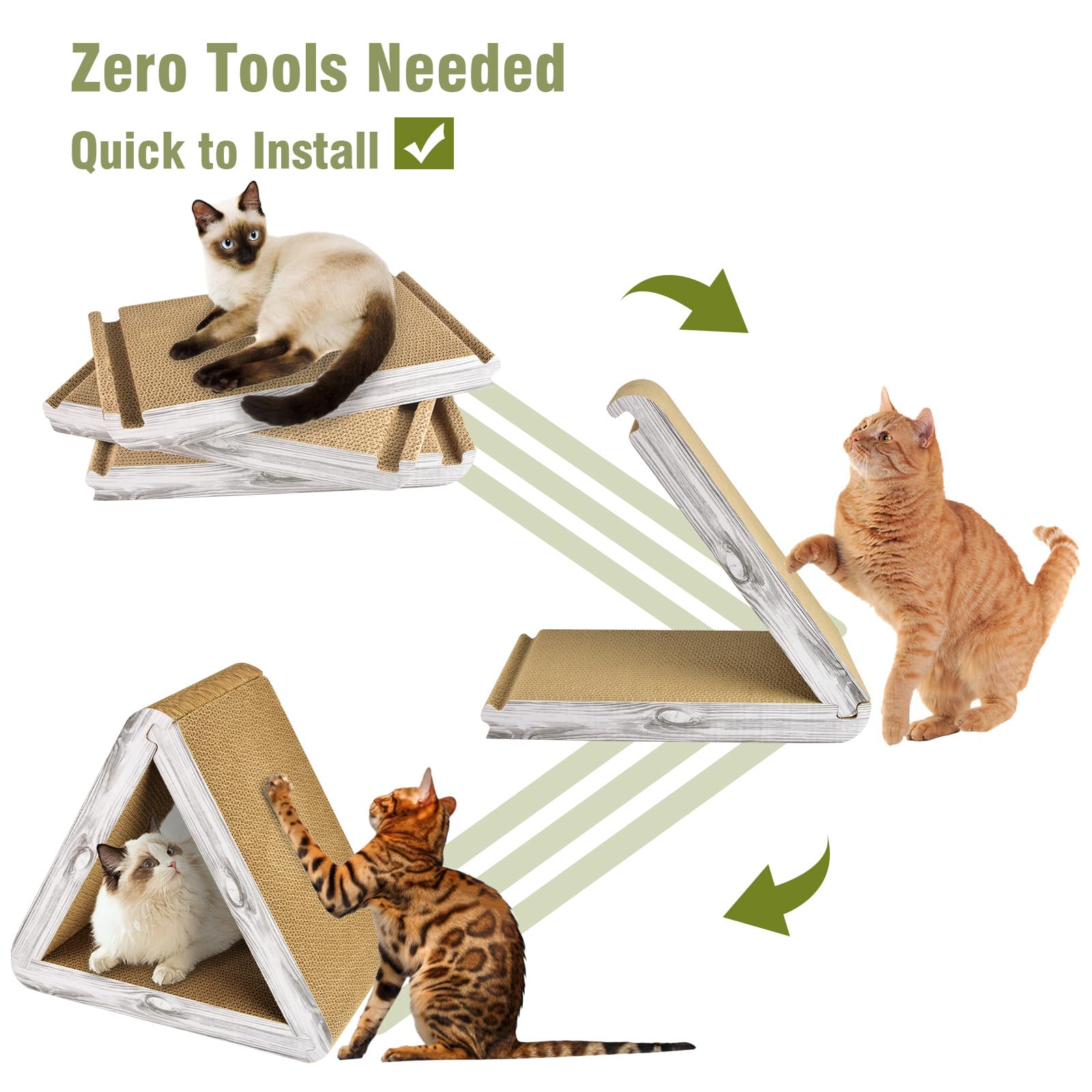 AccEncyc Rascador triangular para gatos, plegable, 6 lados utilizables, tabla rascadora vertical para gatos, rampa de túnel para gatos, juguete para casa de gato, rascador de cartón para gatos y