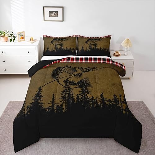 Erosebridal Juego de edredón con diseño de animales del océano, diseño de silueta de pez lubino, juego de ropa de cama con relleno de edredón de