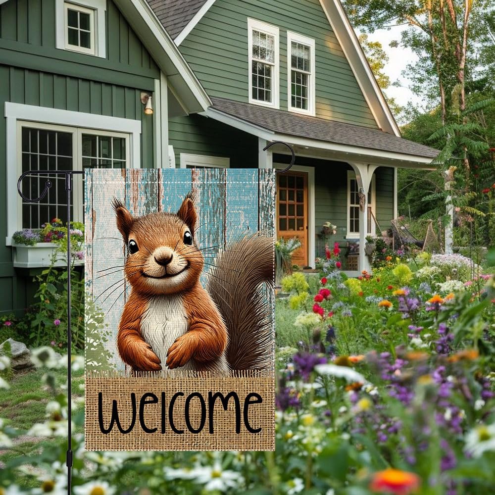 Spring Summer Garden Flag Welcome Garden Flags 12x18 inch Double Sided Small Burlap Squirrel Decor Yard Lawn Outdoor Home Decoratio - Image 8