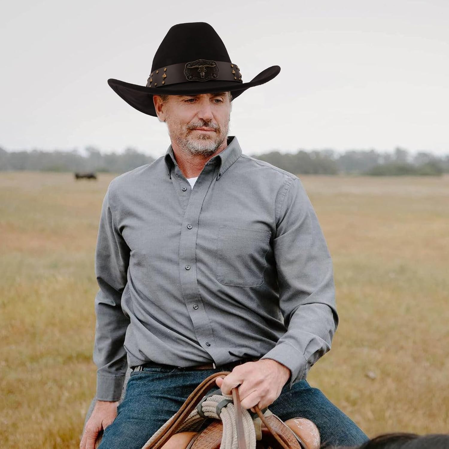 Cowboy Hat for Women Men Black Cowgirl Hat Men Western Suede Hats for Cowboys and Cowgirls Classic Felt Cowgirls Hat - Image 6