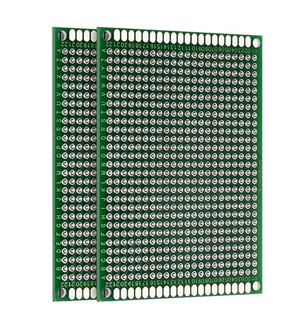 Robotbanao 6x8cm Universal Double-sided Printed Circuit Board (PCB)-For Prototyping-2 Pieces-2.54mm Hole Pitch