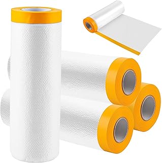 4 rollen abdeckfolie mit klebeband, 270cm x 20mselbstklebende malerfolie, goldband masker tape, abdeckfolie klebeband für schützen sie möbel, fahrzeuge und wände vor staub und farbspritzern