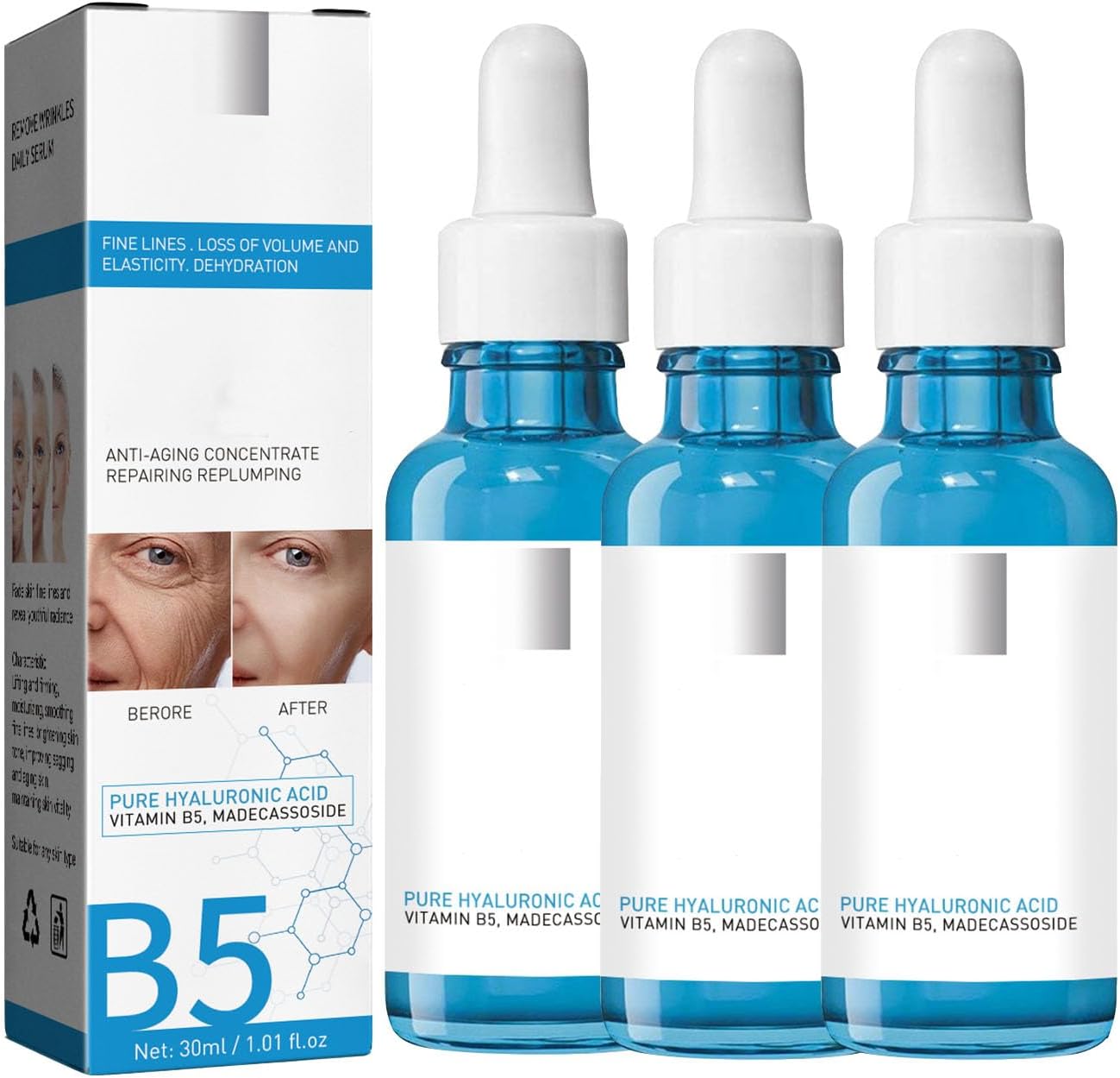 3Pcs Hyalu B5 Serum, Face Serum, Stock Solution Facial Serum, Anti Aging Facial Serum, Serum in a Bottle Instant Face Tightening for Face Fade Fine Lines