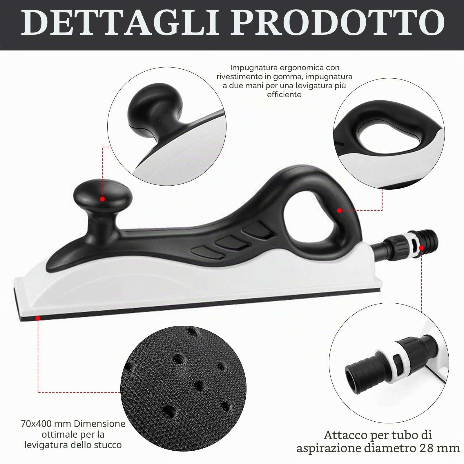 Levigatrice Manuale, 420 X 70 mm Blocco Di Levigatura Con Aspirazione Della Polvere Levigatura Senza Polvere Blocco Di Spugna Abrasiva Per Cartongesso Lucidatura Per Legno Pulizia Dell'edificio