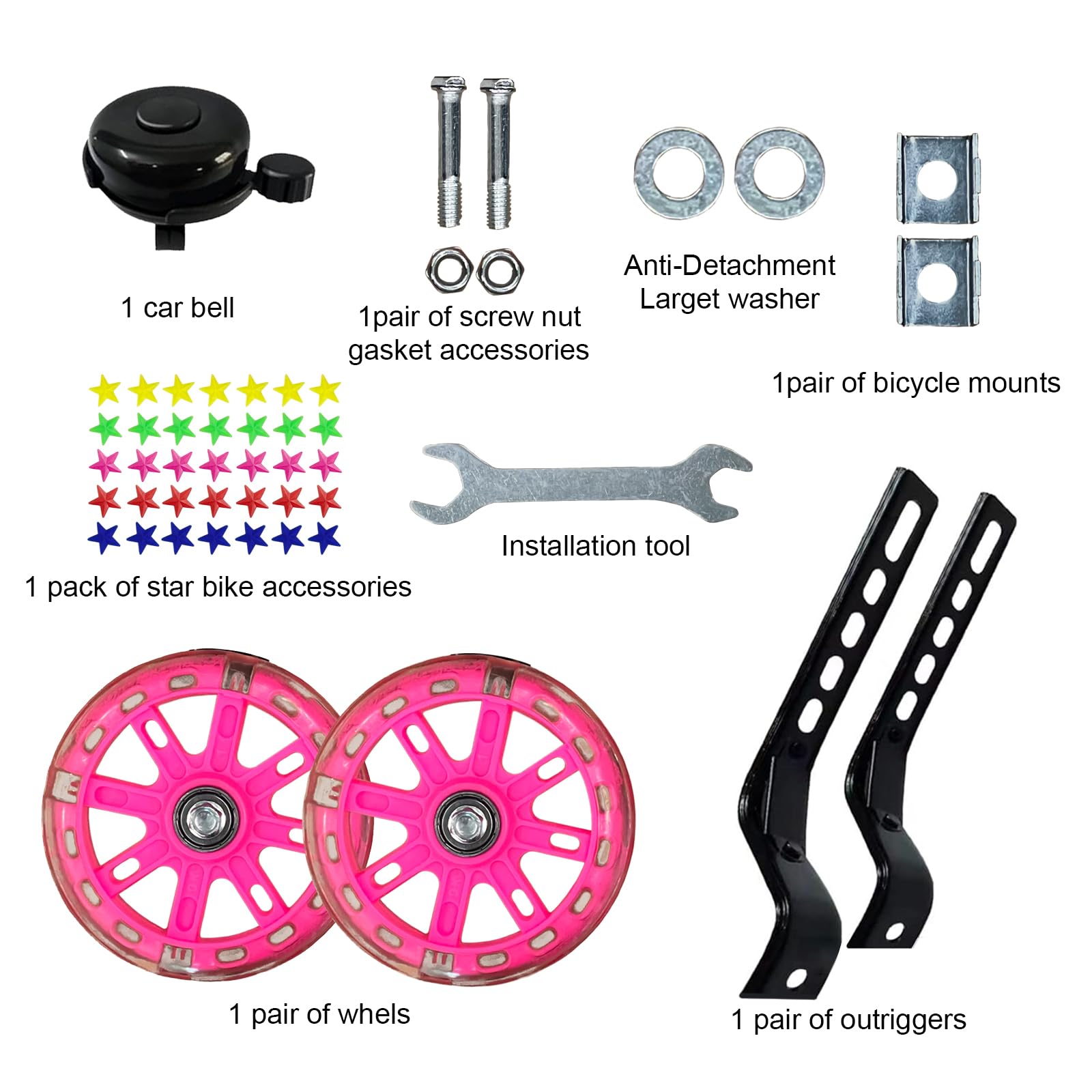Stabilizzatori per Bicicletta per Bambini,Ruote da Allenamento per Flash Bicicletta,Ruote Laterali Bici Bambino,Rotelle Universali, Le Rotelle Regolabili Aiutano i Principianti (Rosa)