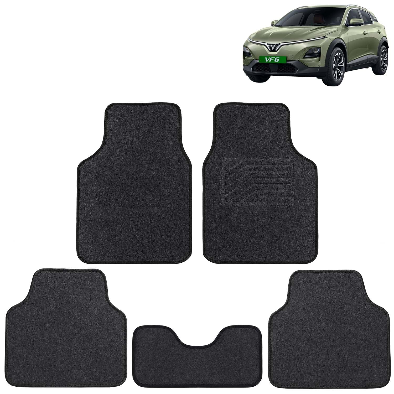 KINGSWAY Accessories Anti Slip Carpet Foot Mats Compatible with VinFast VF 6 (Year 2026 Onwards) – Designed to Protect Your Car Floor, Set of 5 Pcs, Universal Fit Car Mats – Black