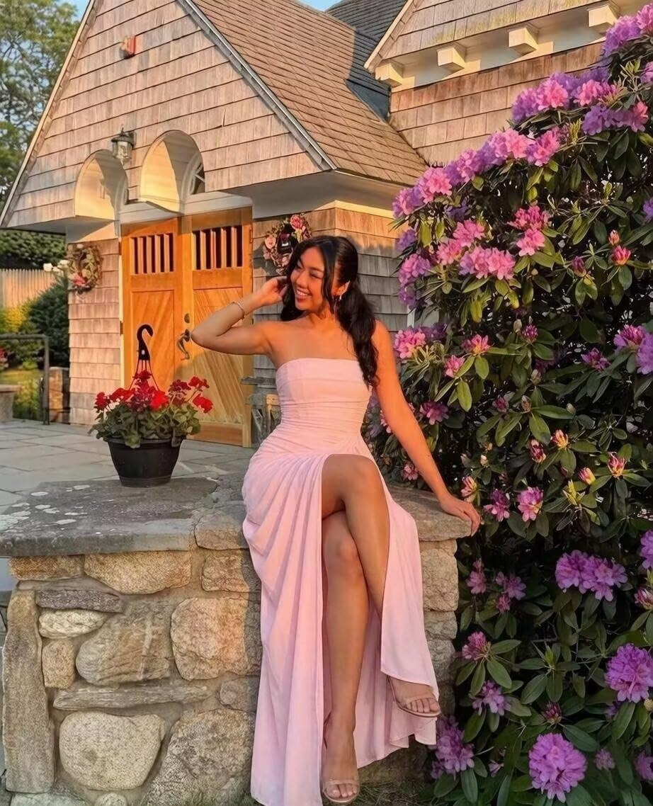 Strapless Corset Bridesmaid Dresses for Women 2026 Chiffon Sleeveless Pleated Long Mermaid Evening Gowns with Slit