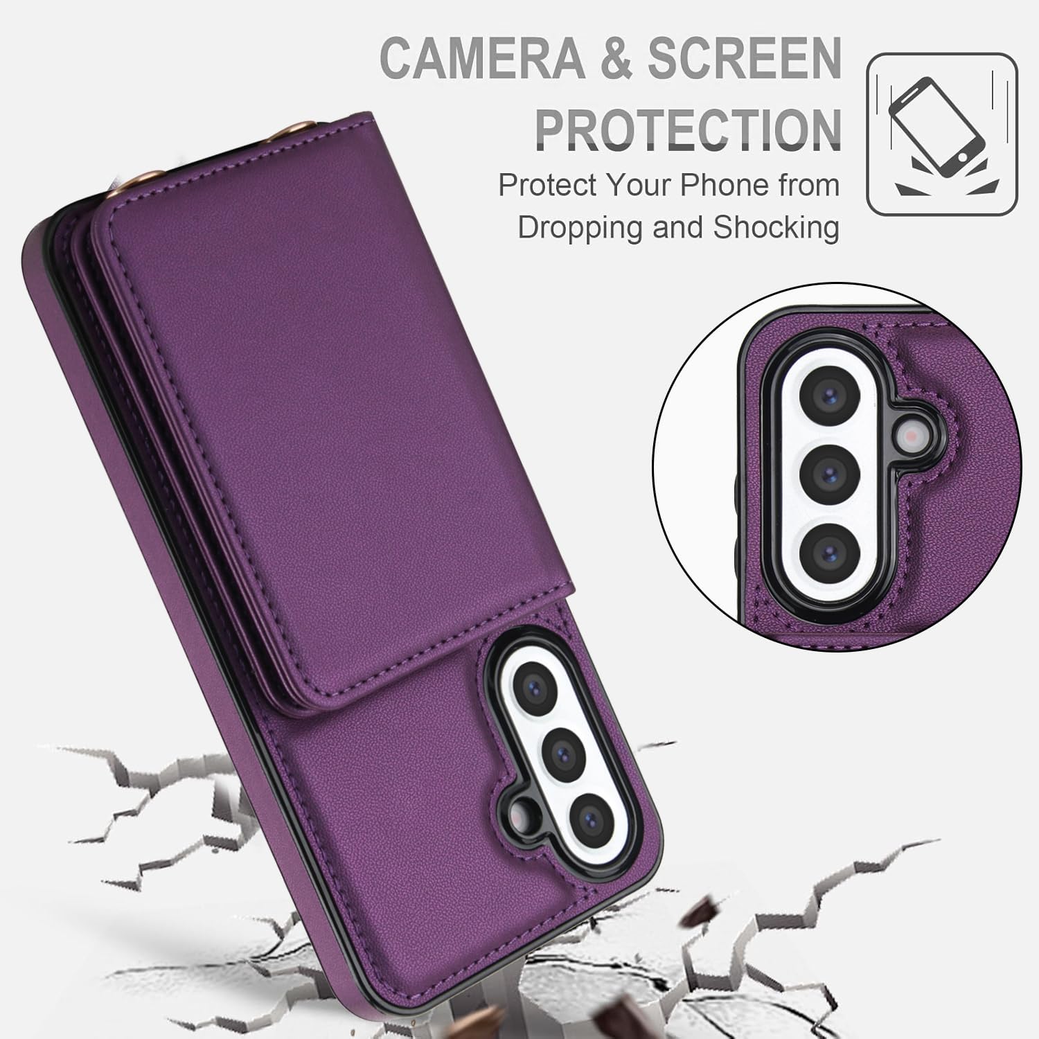 Asuwish Phone Case for Samsung Galaxy A36 5G Wallet Cell Cover with Tempered Glass Screen Protector Wrist Crossbody Strap RFID Blocking Stand Credit Card Holder Slot A 36 36A LTE Women Men Dark Purple