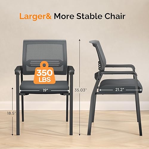 Miniatura 3 de VINGLI Modernas sillas apilables de gran tamaño para sala de espera de 350 libras diseño ergonómico para oficina, invitados, sala de conferencias,