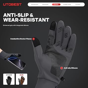 UTOBEST Running Gloves for Men Women, Lightweight Anti-Slip Touch Screen Warm Gloves Liners for Biking Cycling Sporting Driving