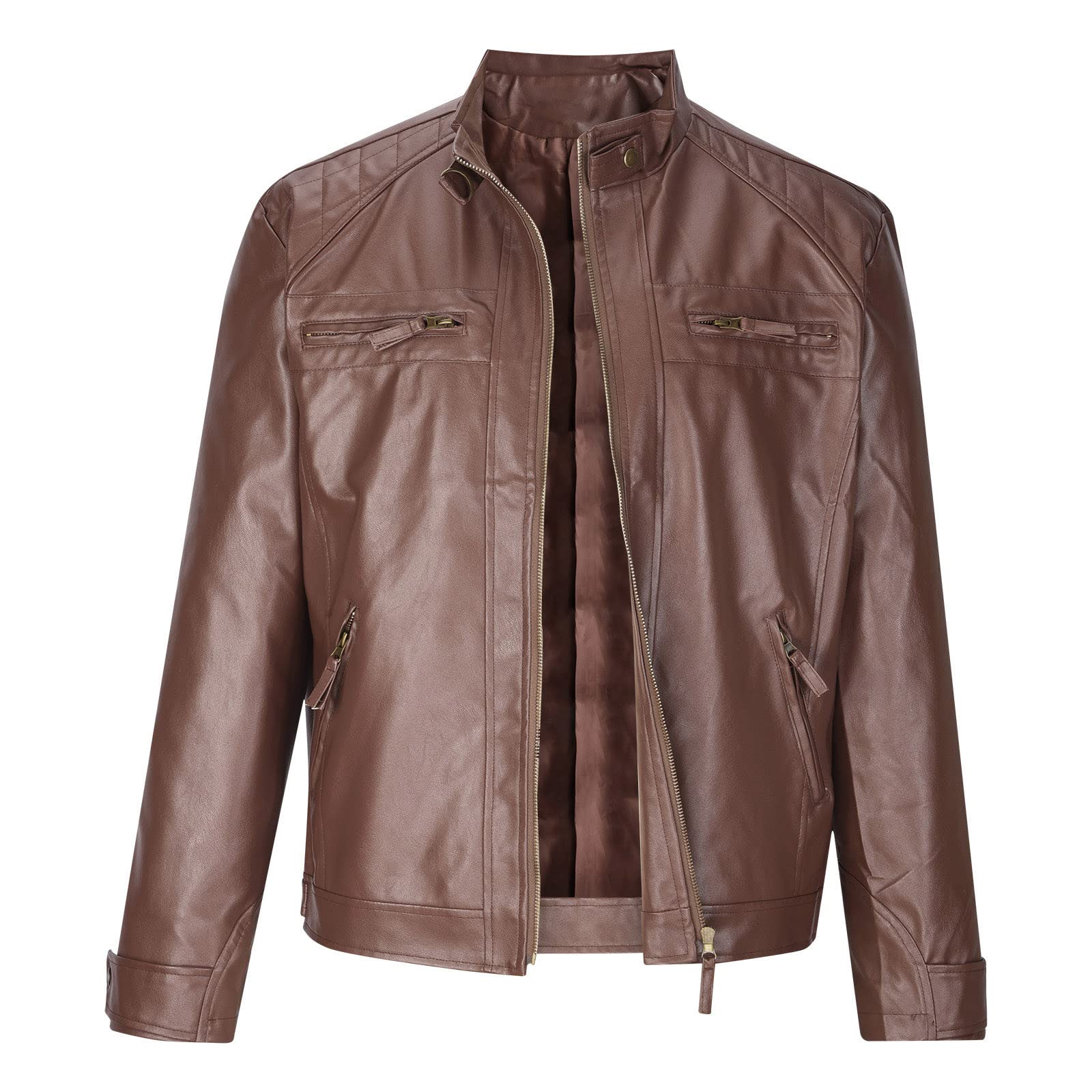 NUSGEAR Chaqueta de cuero Hombre Otoño Invierno Moda Casual Abrigo Chaqueta PU Deportivo bomber cremallera impermeable moto bolsillo Outwear Tops cálida Clásico Talla grande 2024