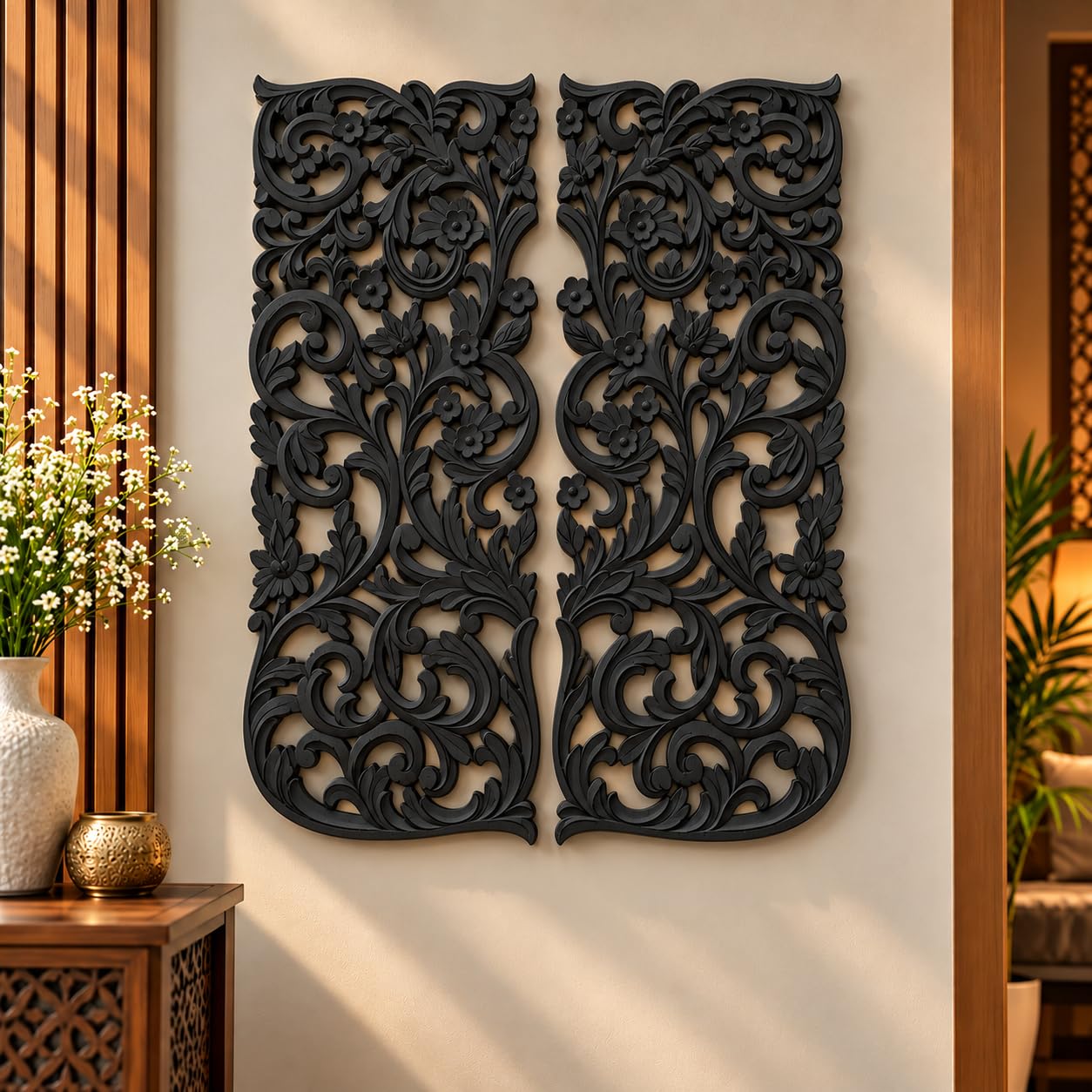Floral MDF Wall Panel - Walnut Design -14