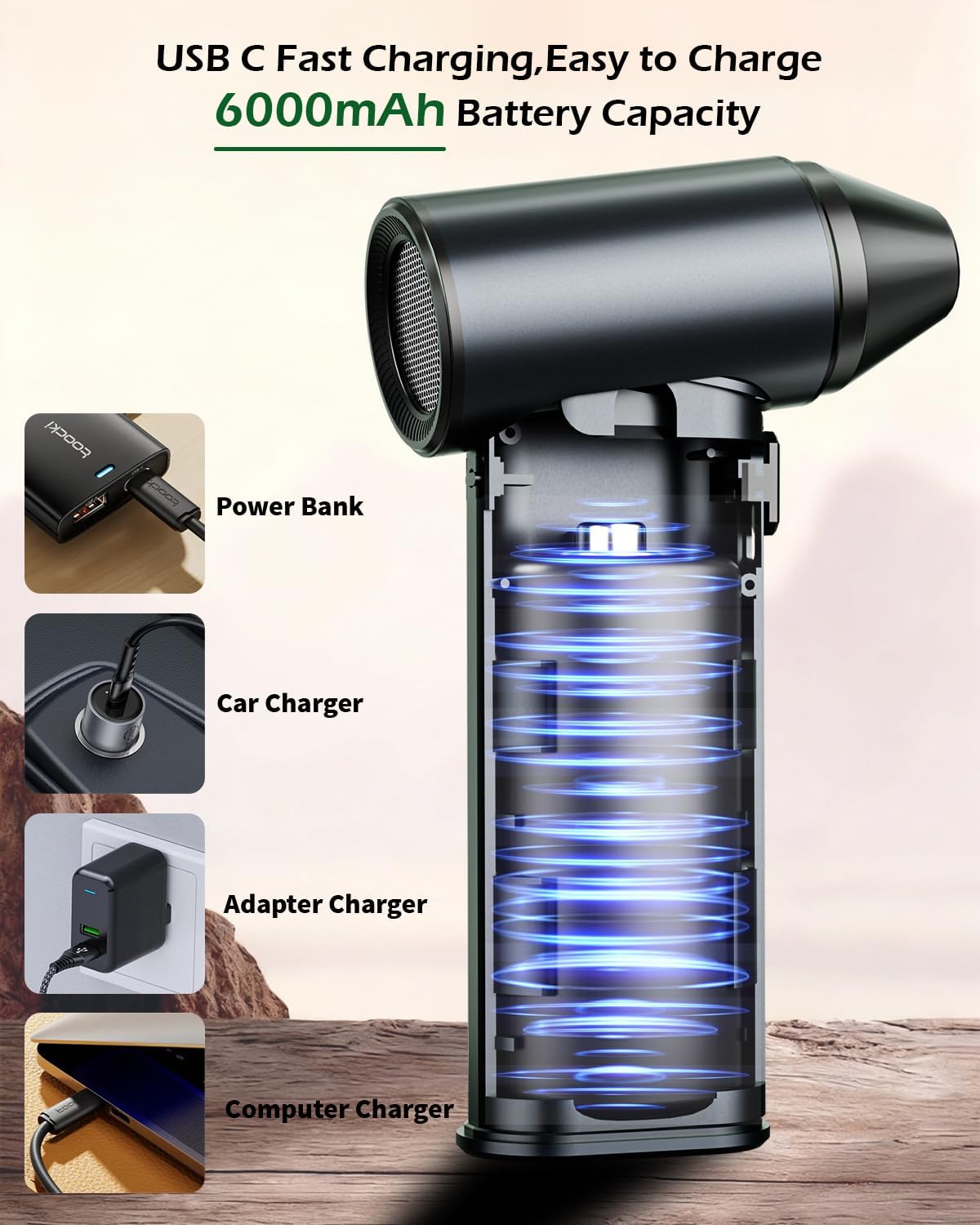 Compressed Air Duster, 130000RPM Super Power Cordless Air Duster, Rechargeable Brushless Motor Durable Blower, Electric Adjustable Dust Blower Dust Remover for Keyboard, Computer, Car, Home Cleaning - Image 4