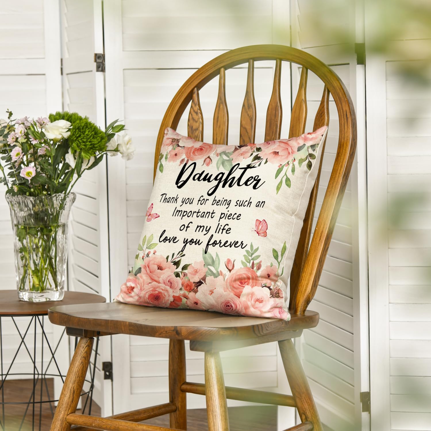 AVOIN colorlife to My Daughter Floral Throw Pillow Cover, 18 x 18 Inch Christmas Daughter Gift Lady Girls Birthday Cushion Case from Mum Dad - Image 3