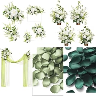 Ling's Moment 12 Pack Wedding Venue Decor Package in White Green Color
