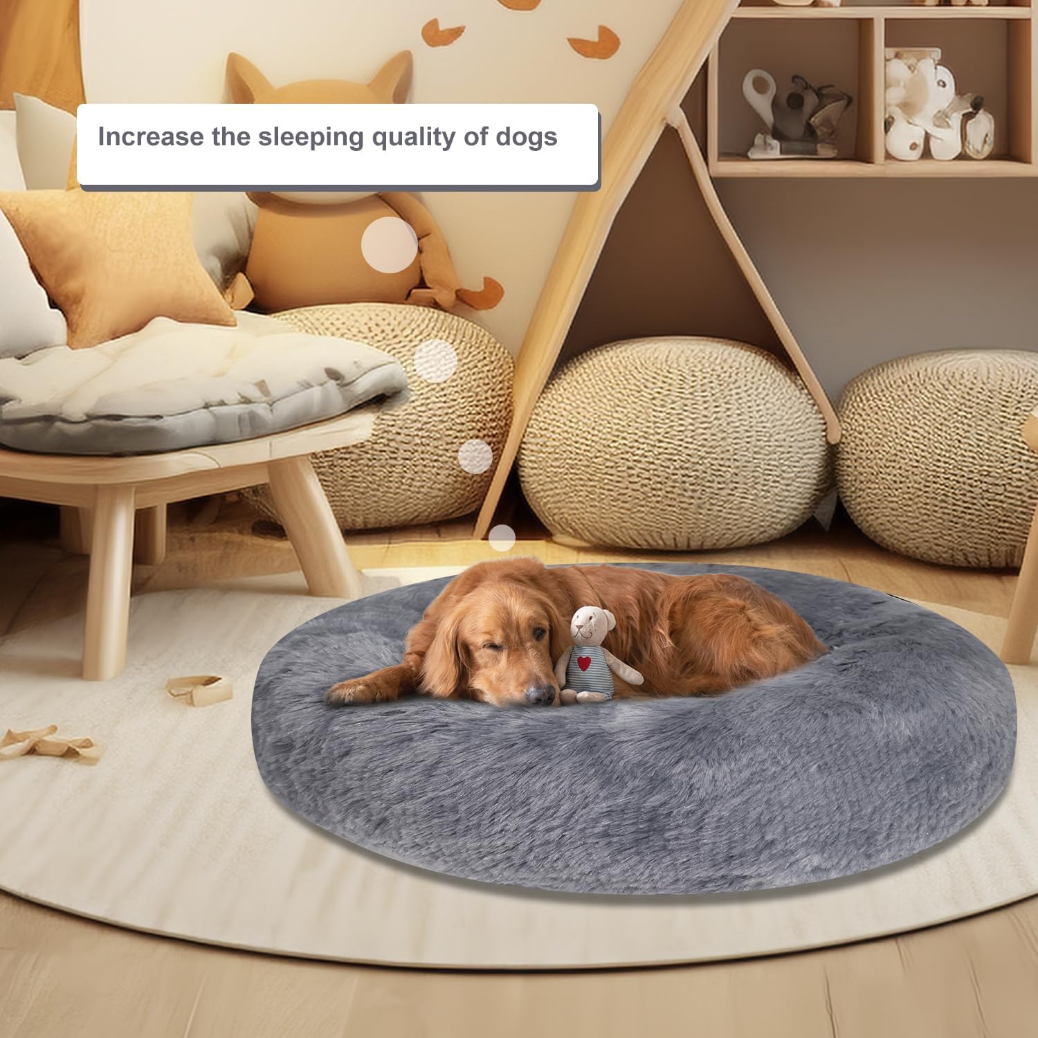 review Calming Dog Bed & Cat Bed, Anti-Anxiety Donut Dog Cuddler Bed, Cozy Soft Warm Cat Dog Round Bed, Fluffy Faux Fur Plush Cushion Pet Bed for Small Medium Dogs Cats (20