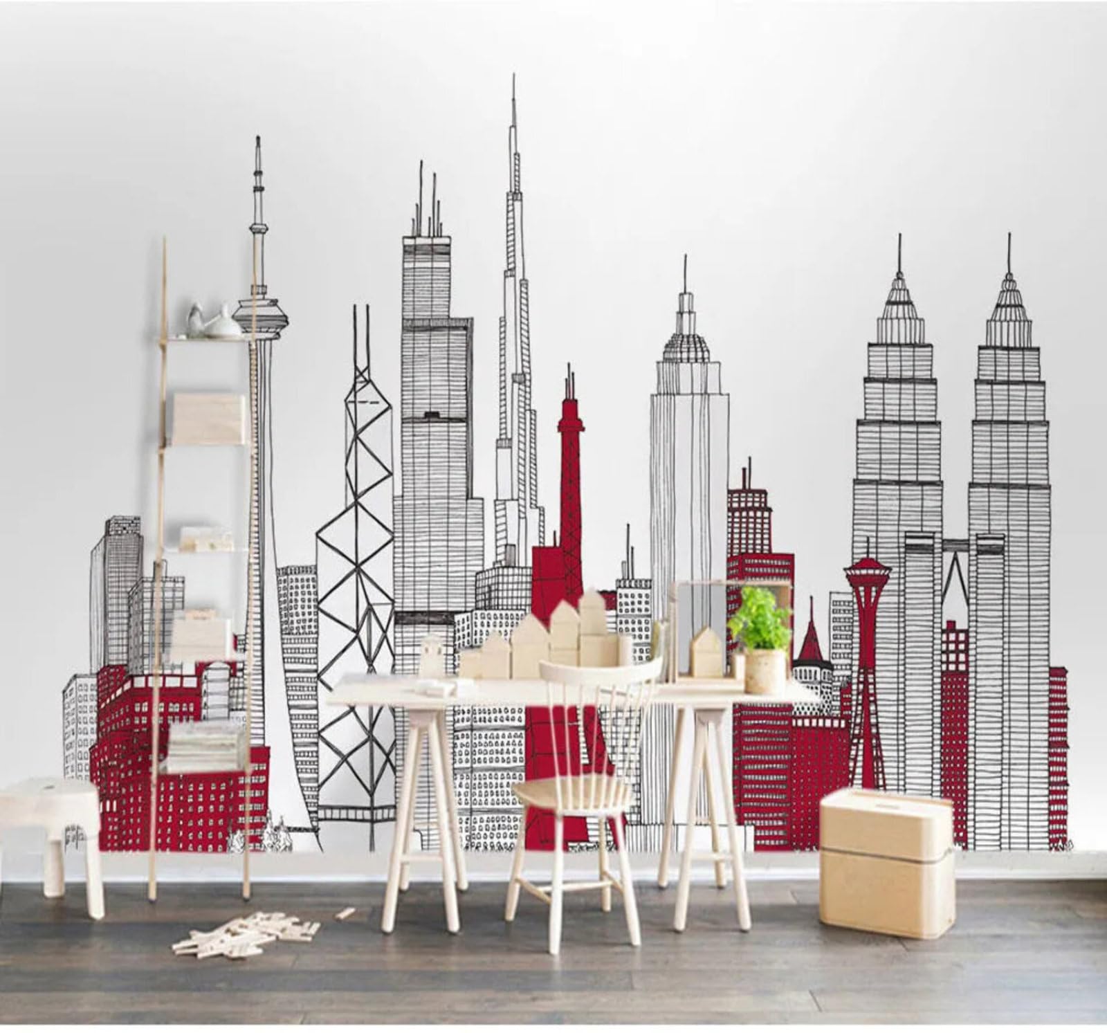 Wallpaper-3D-Xlm 250Cm×170Cm(B×H) Minimalist Hand Drawn Geometric Lines Architecture 3D Wallpaper Easy Install Feature Office Living Room Sofa Bedroom Tv Background Wall Decoration-250Cm×170Cm