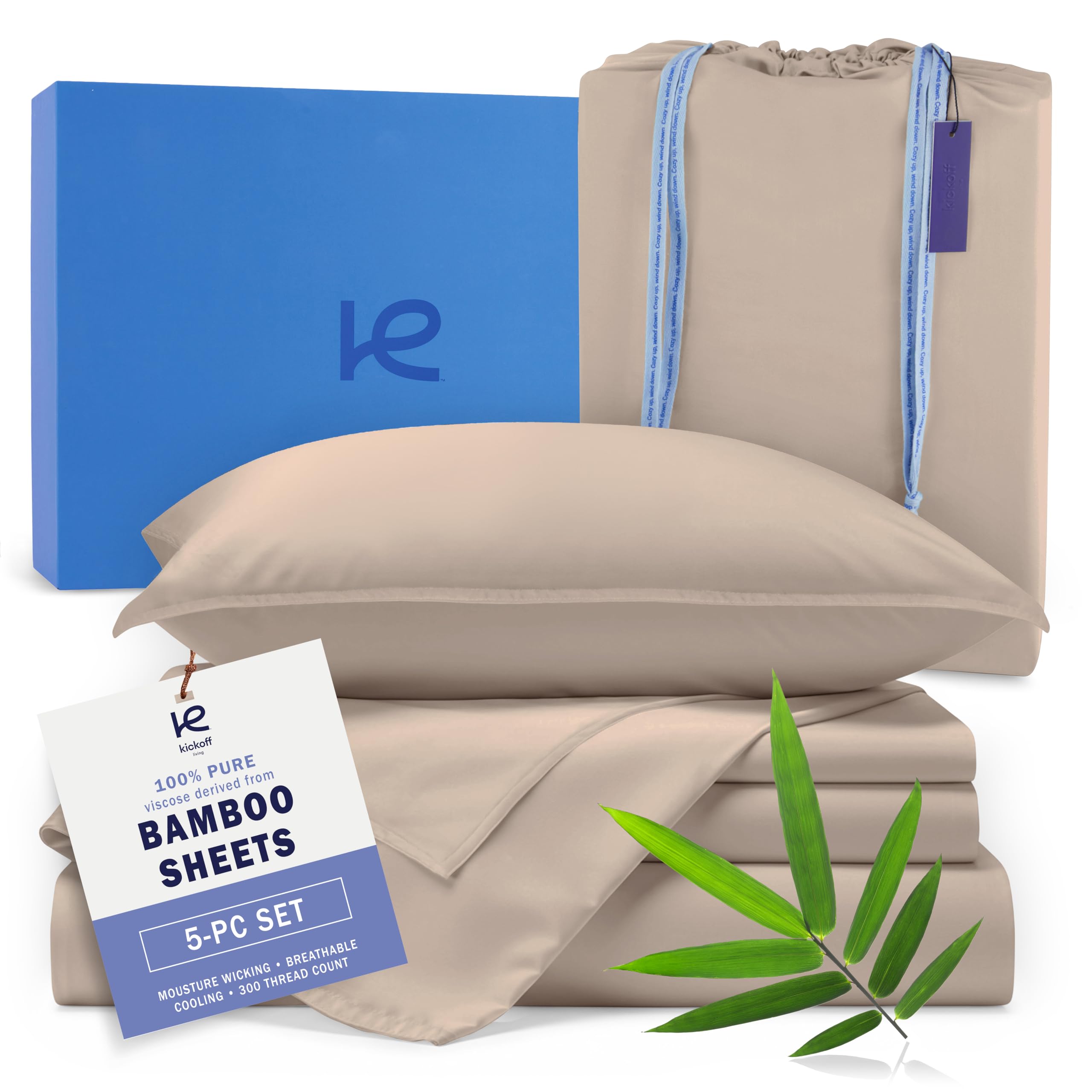 Kickoff Viscose Bamboo Split King Sheets Taupe Latte