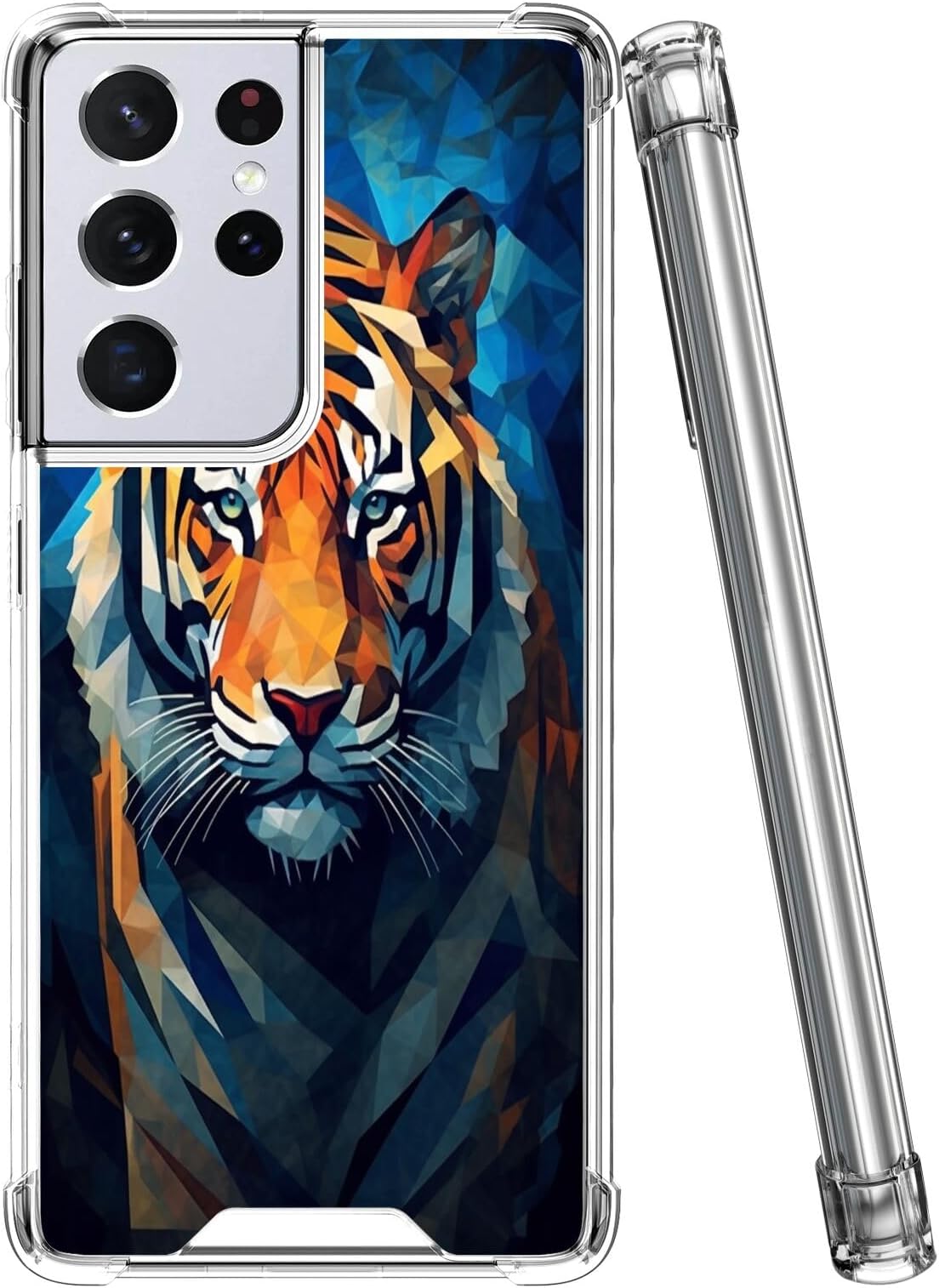 Elgzigok Transparent Case for Samsung Galaxy S21 Ultra Tiger Designer Art072 Phone Cover Clear Silicone Protective Case for Samsung Galaxy S21 Ultra Shock-Proof Four Corners Reinforced