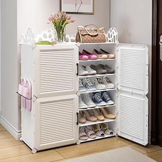 Shoe Cabinet, Shoe Storage Organizer for Entryway,Bamboo Free Standing Shoe Shelf,Portable Shoe Rack Storage Cabinet,for Hallway, Living Room, Bedroom(33.4 * 12.6 * 37.4in,White)