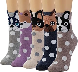 Losa Kute 5 Pairs Cute Patterned Socks Warm Crew Socks