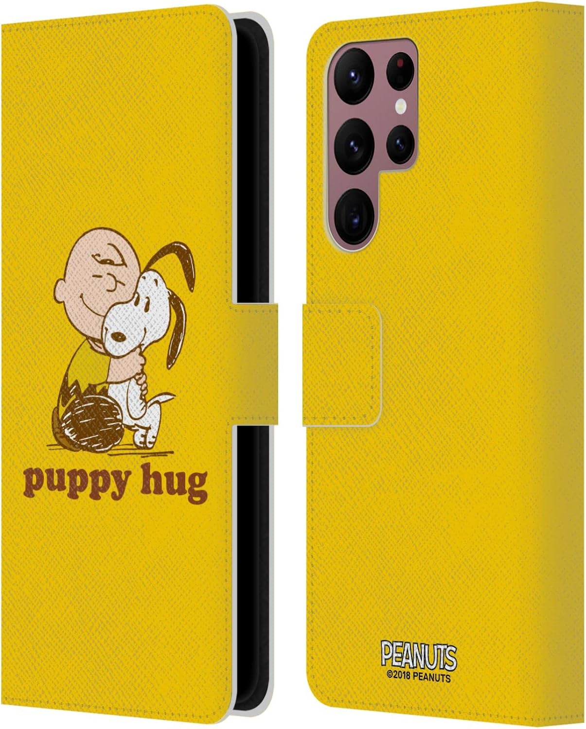 Head Case Designs Officially Licensed Peanuts Charlie Puppy Hug Snoopy Hug Leather Wallet Case Compatible with Samsung Galaxy S22 Ultra 5G