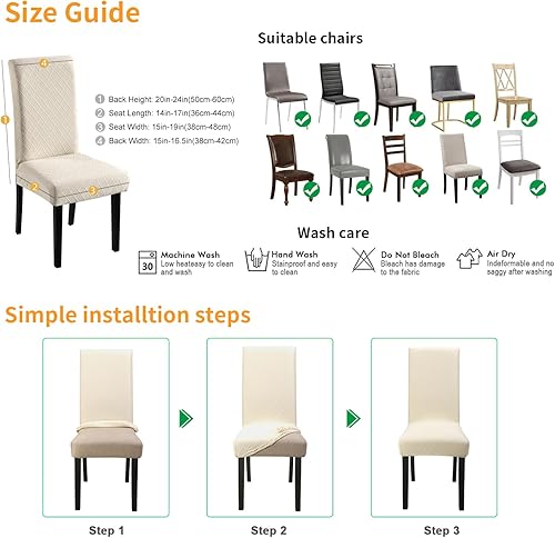 Miniatura 5 de Fuloon Fundas impermeables para sillas de comedor, fundas para sillas Parsons, súper ajuste, elásticas, extraíbles y lavables, para sillas de