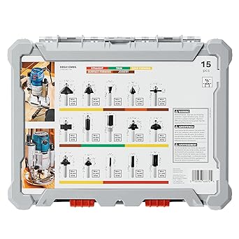BOSCH RBS015MBS 15-Piece (Universally Compatible Accessory) Carbide-Tipped Wood Router Bit Assorted Set