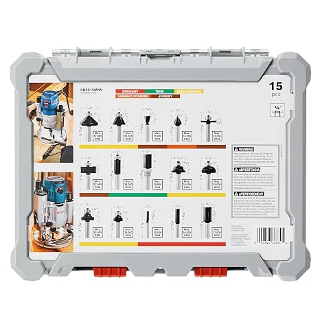 BOSCH RBS015MBS 15-Piece (Universally Compatible Accessory) Carbide-Tipped Wood Router Bit Assorted Set