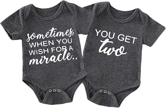 Amazon Com Mini Honey 2pcs Infant Twins Baby Boys Girls Short Sleeve Letter Print Romper Bodysuit Summer Outfit Clothes Clothing