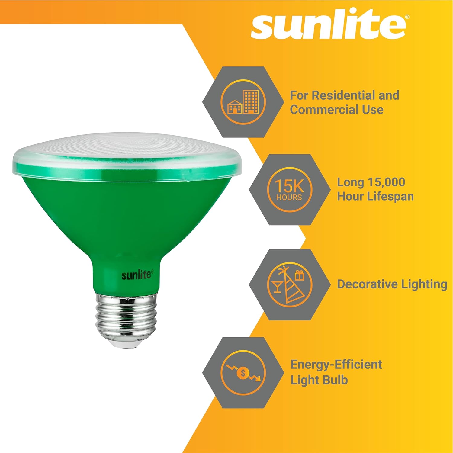 Sunlite 81473 LED PAR30 Short Neck Colored Recessed Light Bulb, 8 Watt (75W Equivalent), Medium (E26) Base, Floodlight, ETL Listed, Green, 1 Count