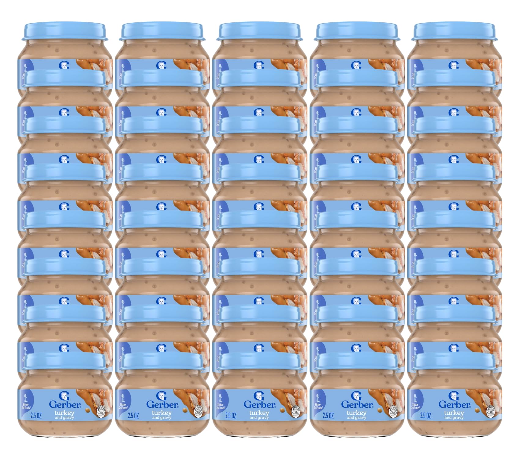 Gerber Baby 2nd Foods Baby Food, Turkey & Gravy,Non-GMO Pureed Baby Food with Essential Nutrients Glass Jar, 2.5 Ounce (Pack of 40)