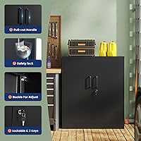 Vista 6 de Yizosh Armario de almacenamiento de metal para garaje con 2 puertas y 2 estantes ajustables - Gabinete contador de archivos de acero con cerradura