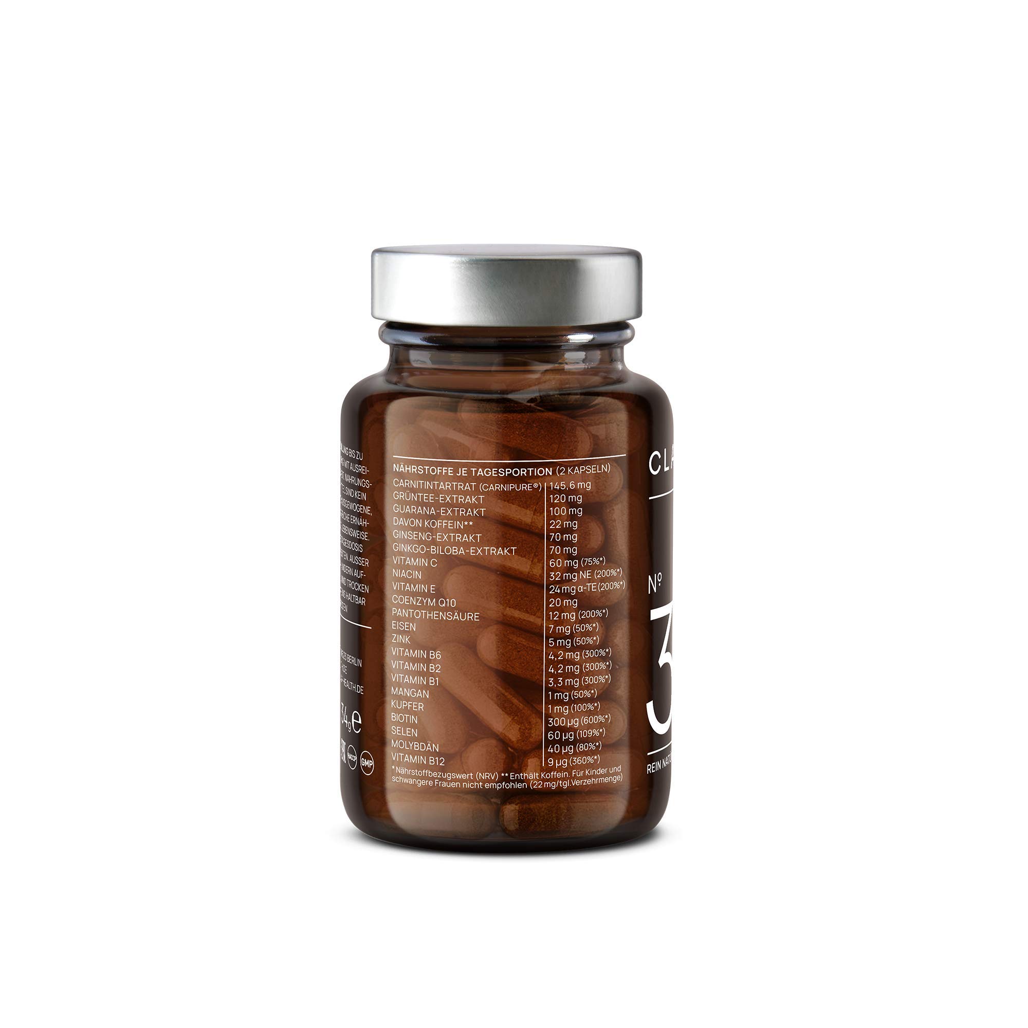 3er Set - CLAV N°3 Active - Stoffwechsel mit L-Carnitin, Grüntee Extrakt, Guarana, Ginkgo & Ginseng - gegen Müdigkeit und Erschöpfung - 60 Stoffwechsel Kapseln - Vegan