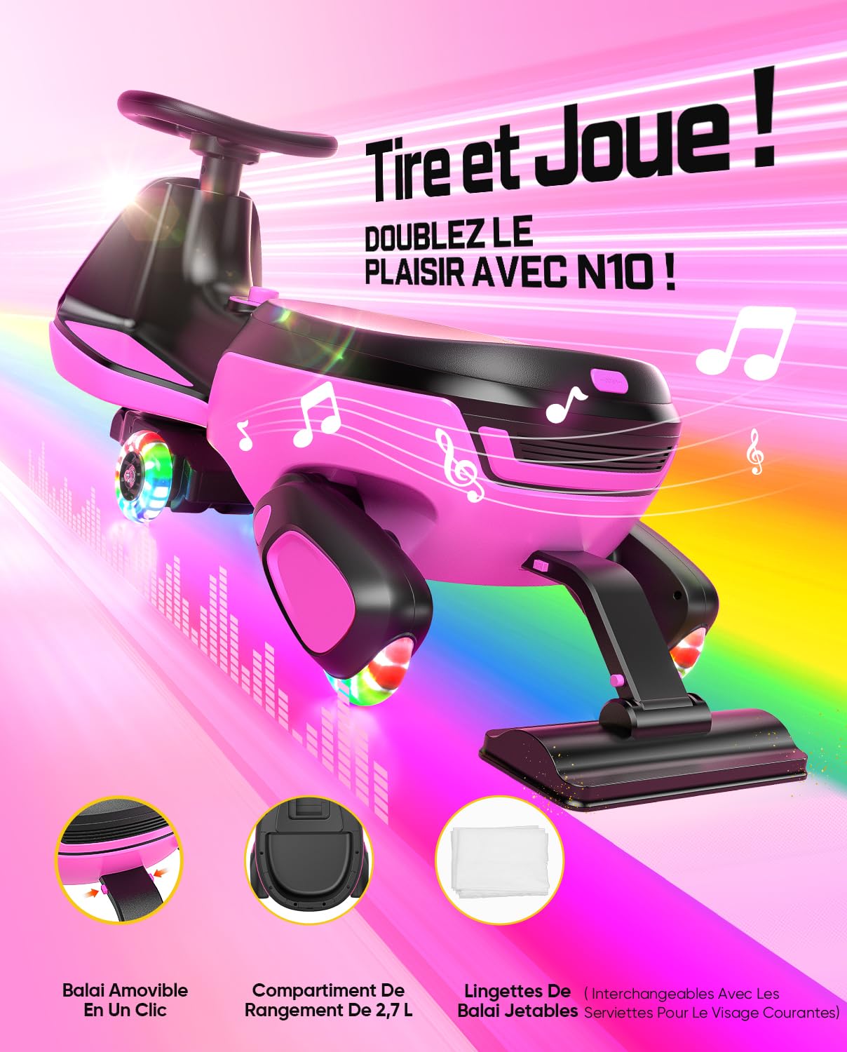 FanttikRide N10 Classic Voiture Électrique Enfant, Balai Amovible, Rouge