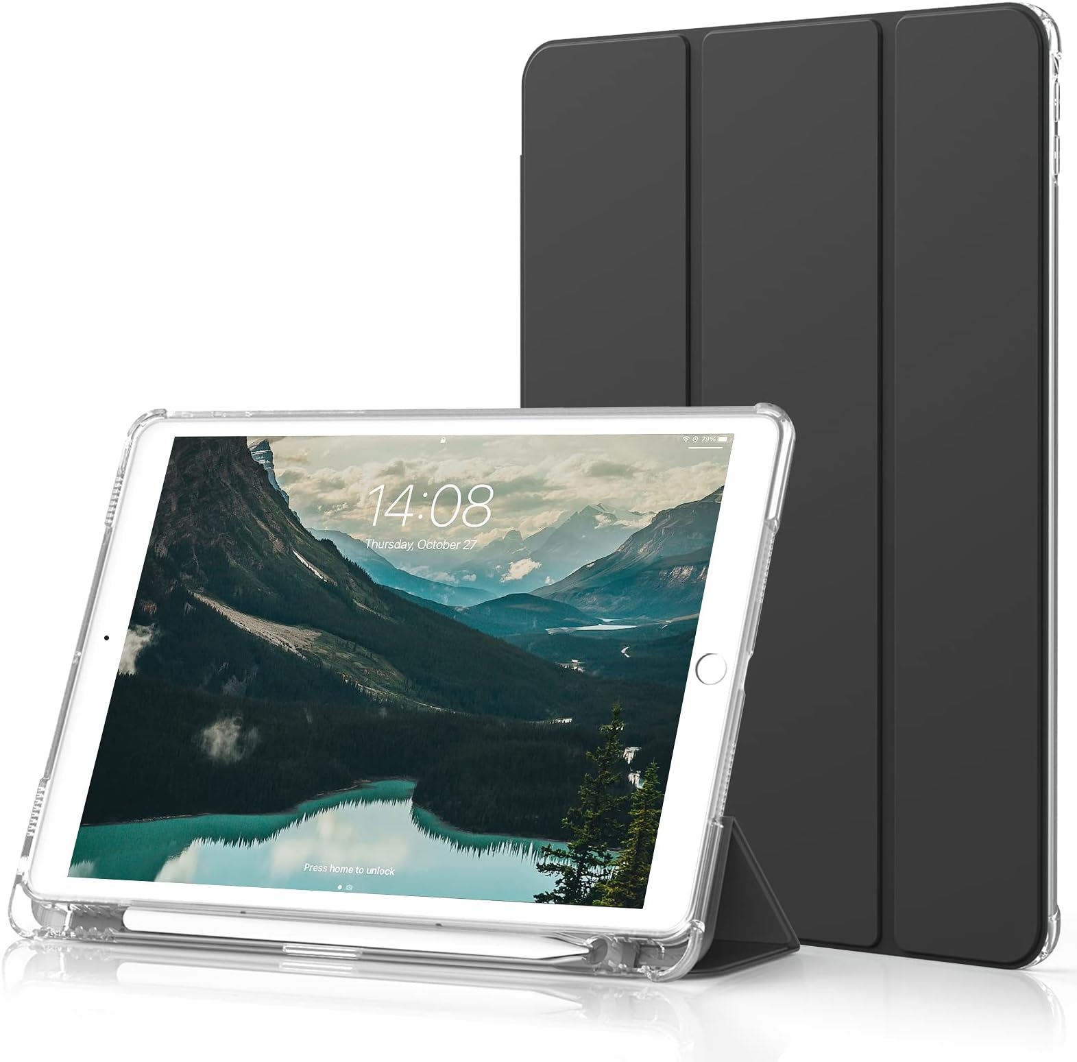 Aoub Case for iPad Air 3rd Generation/Pro 10.5, Trifold Stand Auto Sleep/Wake Slim Smart Cover Frosted Translucent Soft TPU Shockproof Case with Pencil Holder for Air/Pro 10.5 inch, Black