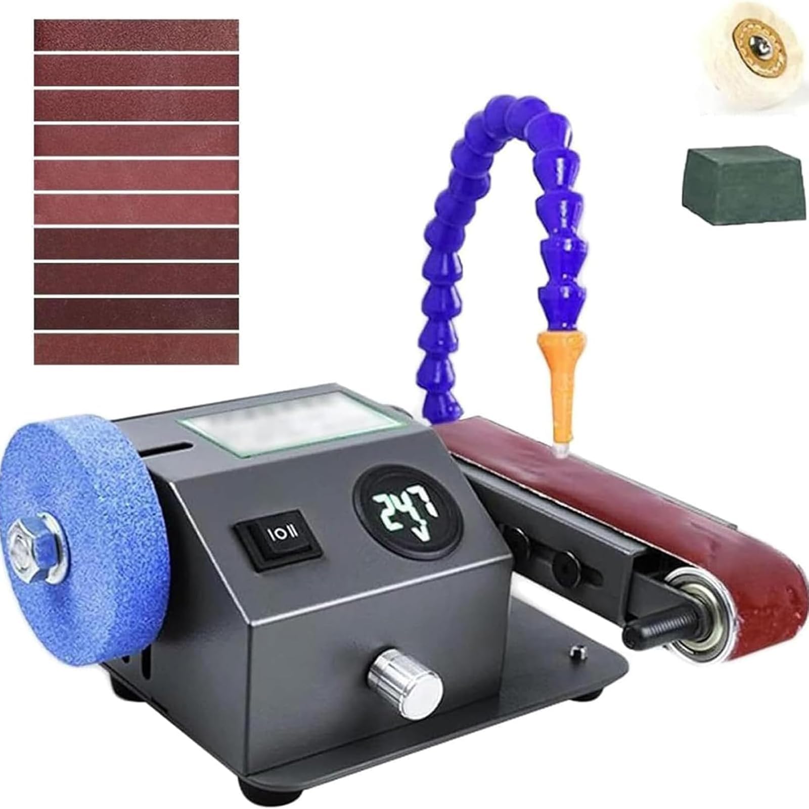 Eoweiot Bench Belt Sander Knife Sharpener,Electric Grinder with Variable Speed & Digital Display,Max 13000RPM for Metal and Wood Polishing